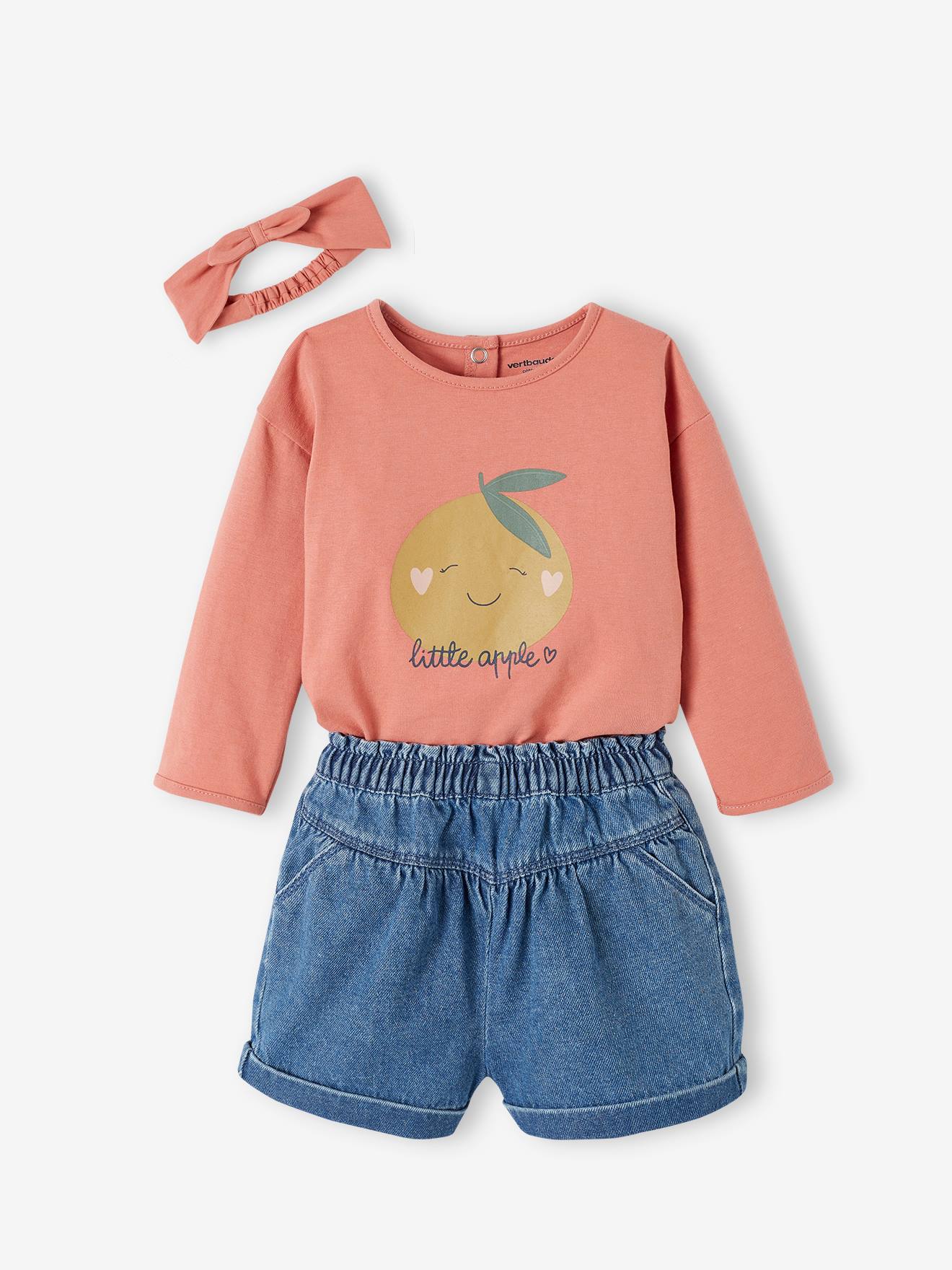 Set voor baby's met shirt + hoofdband + short rozen