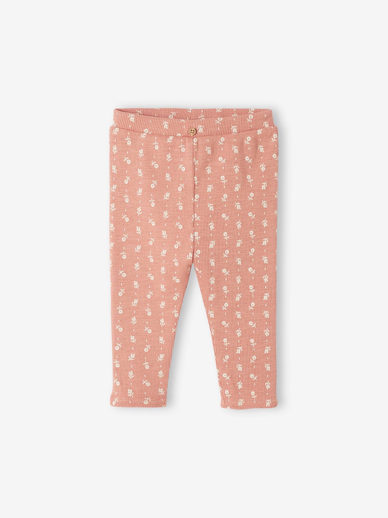 Babylegging met print van ribtricot oudroze