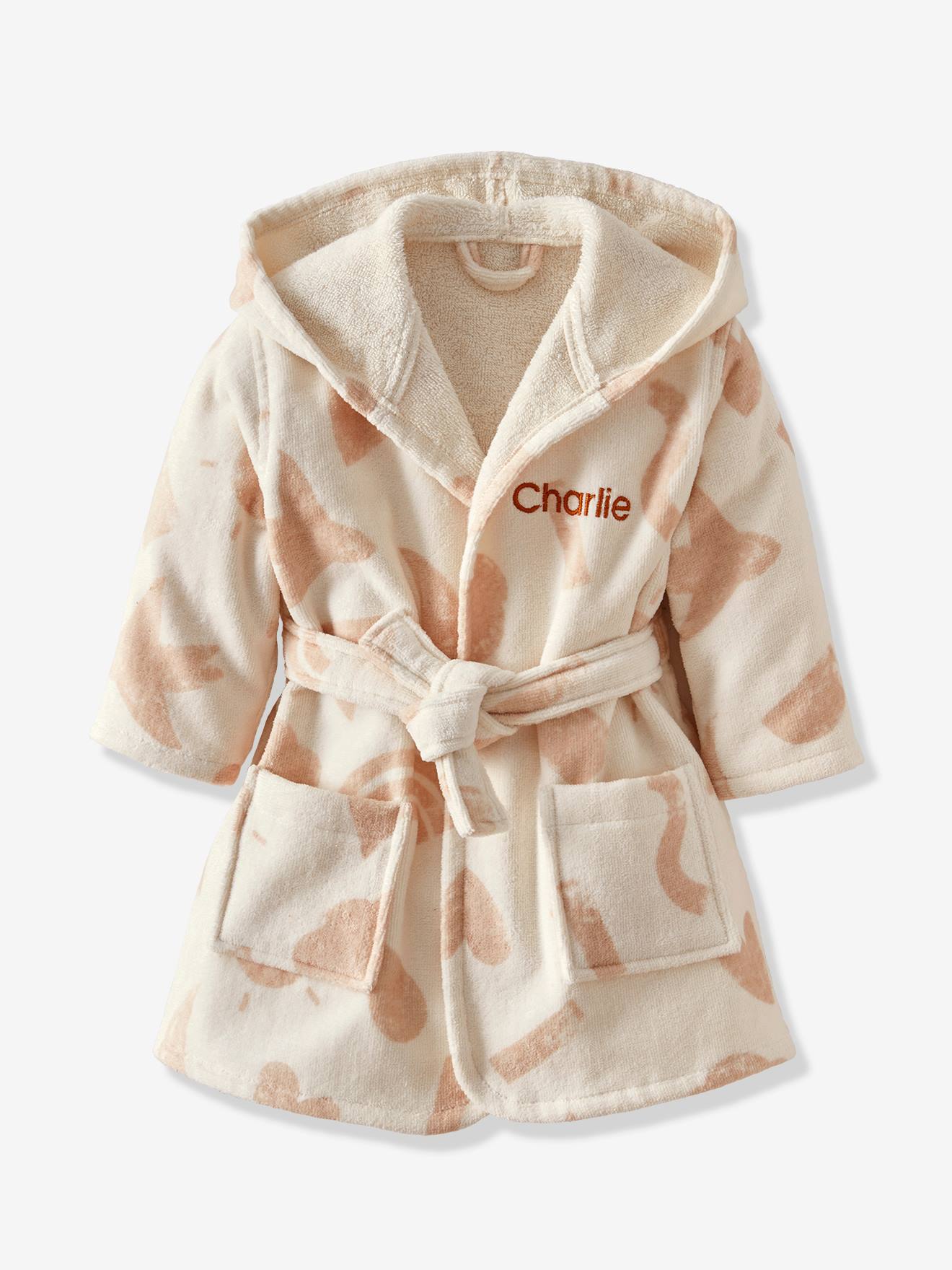 Badjas baby van personaliseerbaar biokatoen HAPPY SKY beige, bedrukt