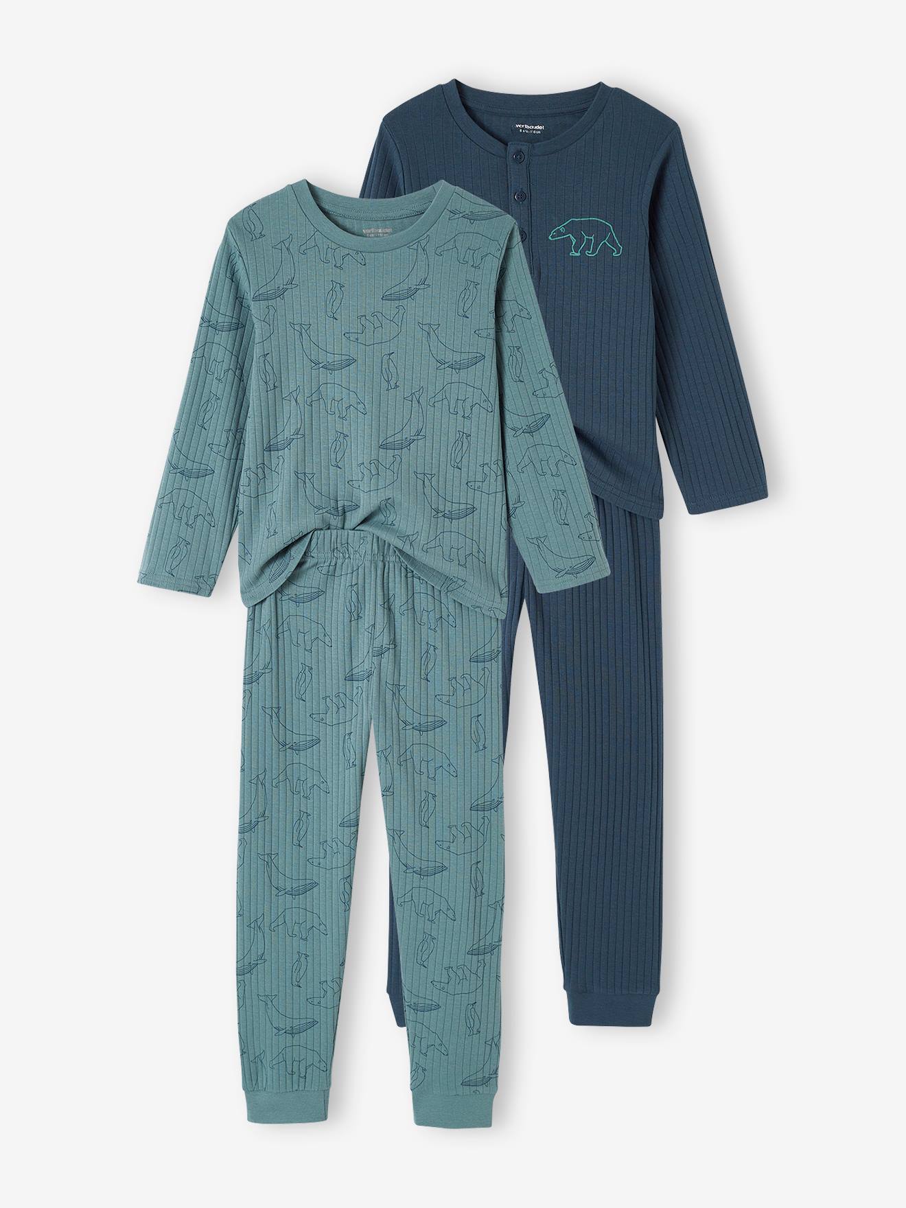 Set van 2 "beren"-pyjama's in ribtricot smaragdgroen
