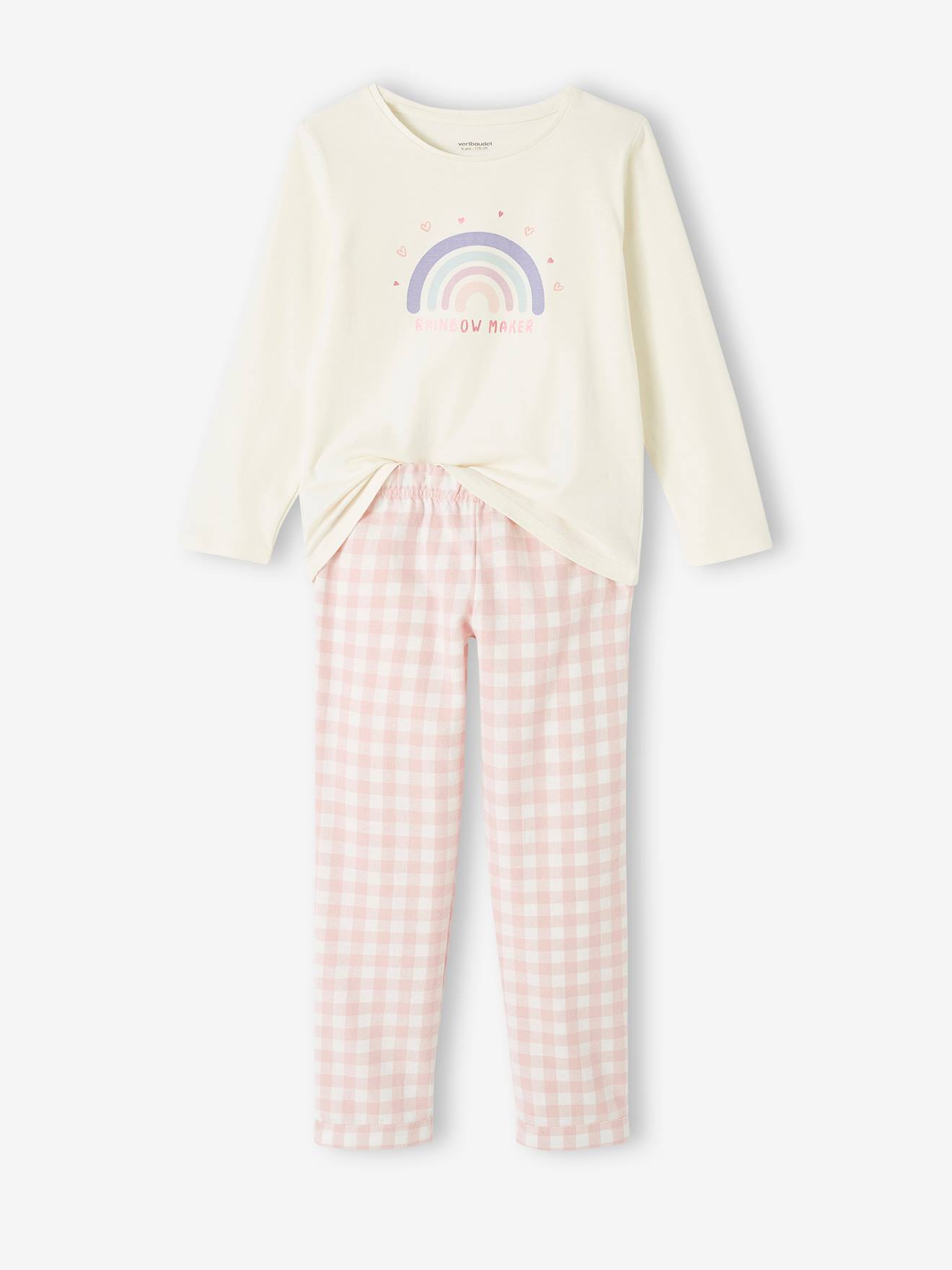 Meisjespyjama met regenboog van tricot en flanel rozen