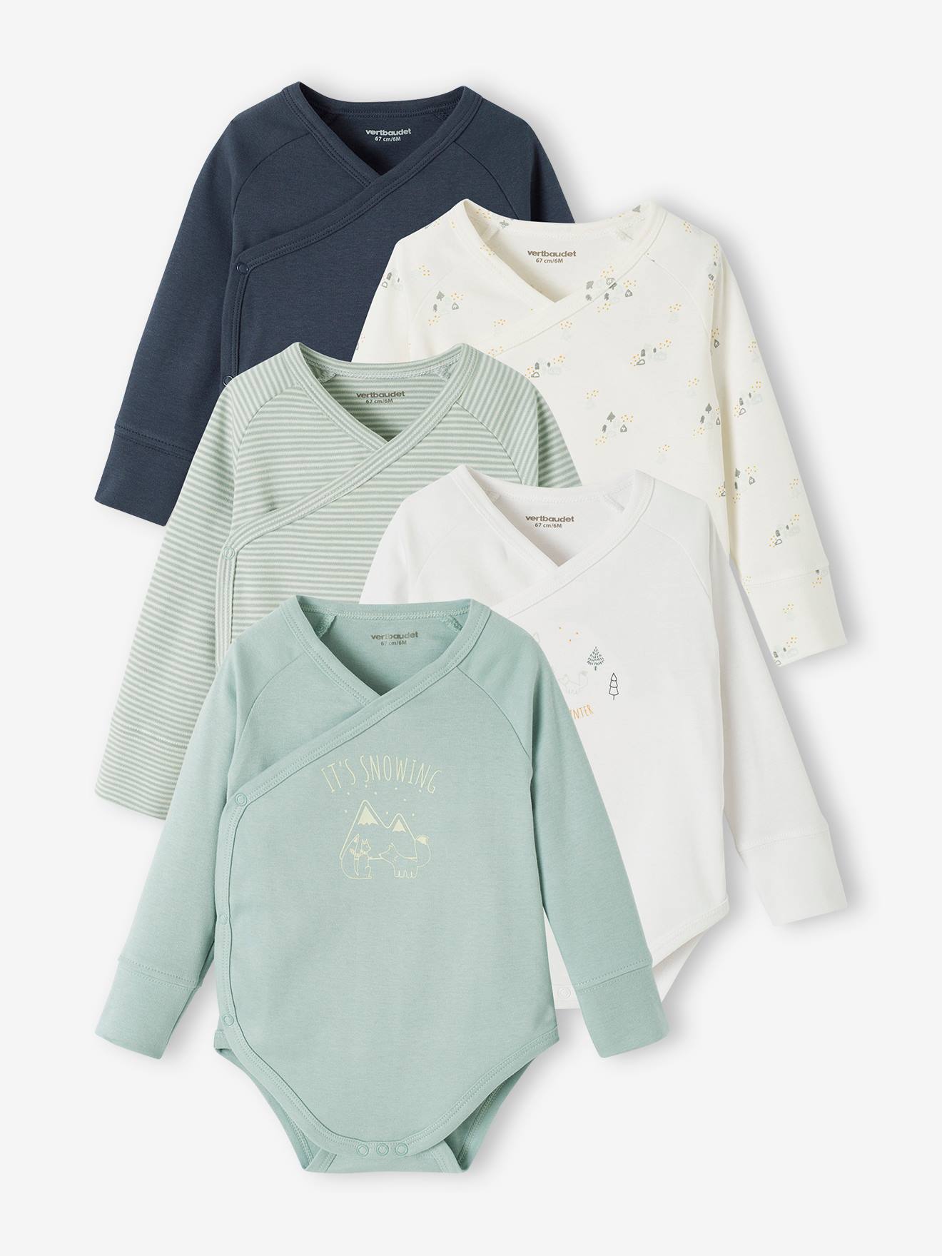 Set van 5 meegroei rompertjes met opening voor voor pasgeboren baby's grijsblauw afbeelding