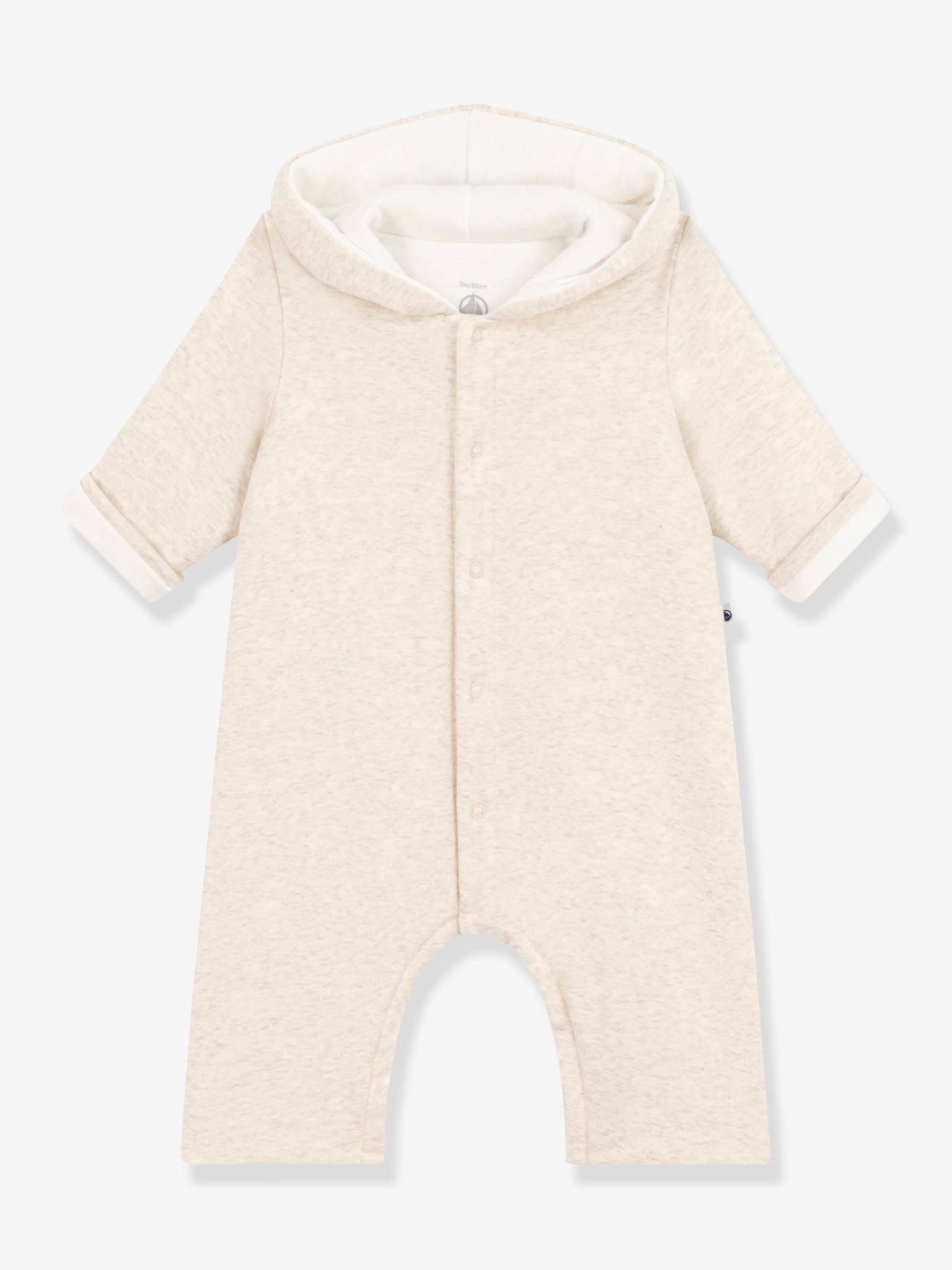 Lange gewatteerde jumpsuit met capuchon in katoen voor baby's PETIT BATEAU beige