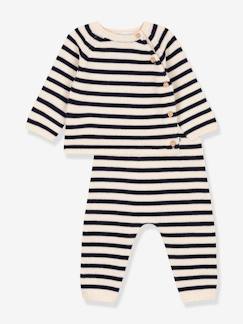 -Babyset gebreid in wol en katoen met marinestreep PETIT BATEAU