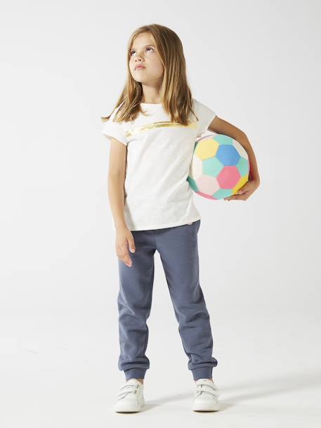 Iriserend gestreept sportshirt voor meisjes ecru+lila+roze (poederkleur) - vertbaudet enfant 