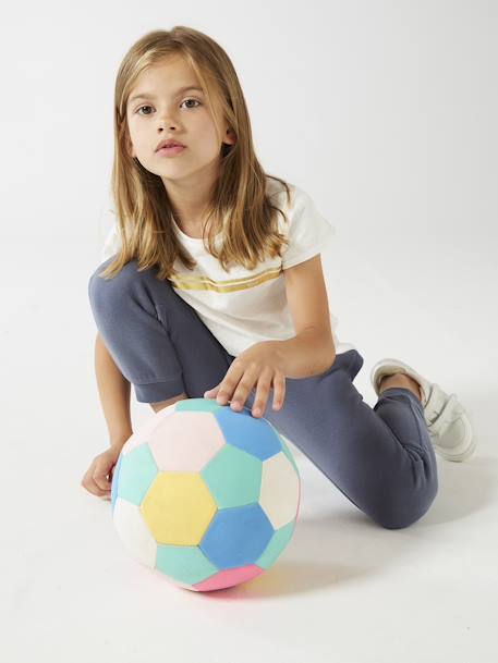 Iriserend gestreept sportshirt voor meisjes ecru+gemêleerd grijs+roze (poederkleur) - vertbaudet enfant 