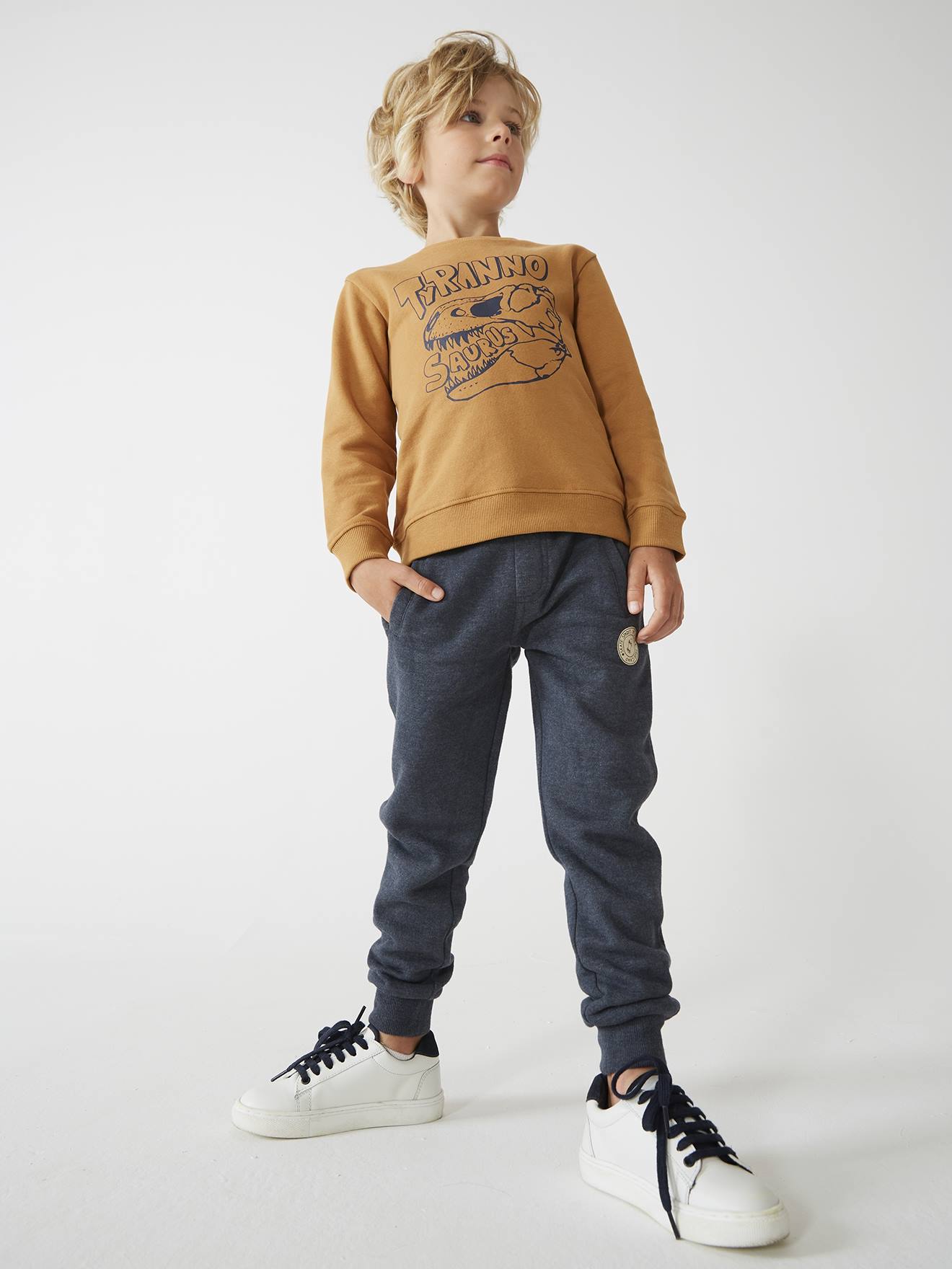 Joggingbroek van molton jongens marineblauw, gechineerd