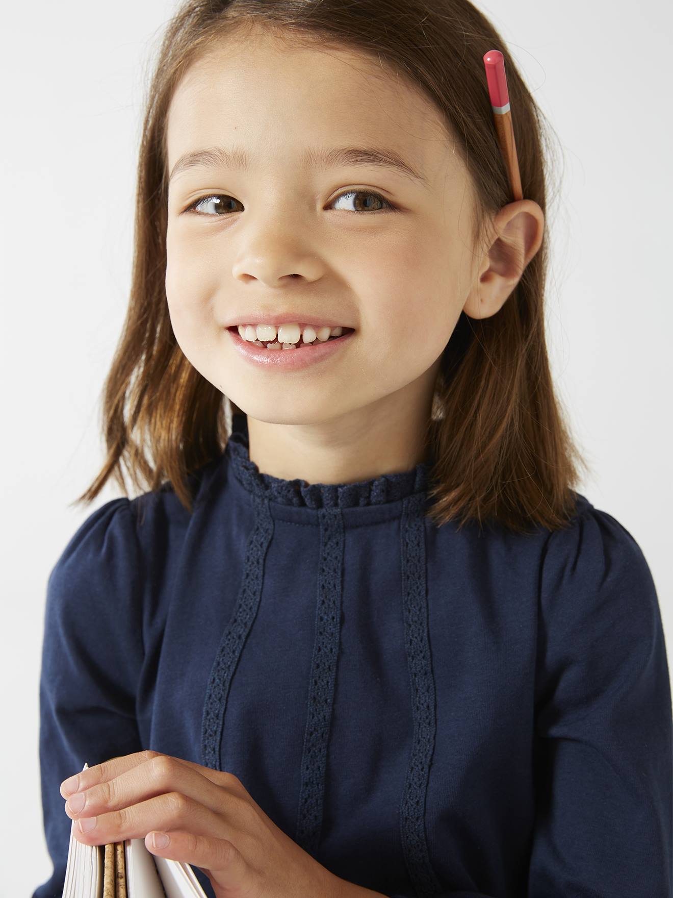 Oeko-Tex® Macramé Details Meisjesblouse T-shirt marineblauw afbeelding