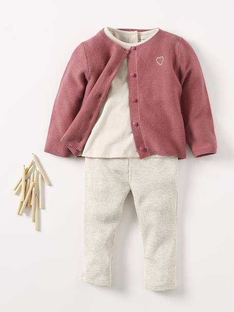 Basic geribde babylegging gemêleerd beige+snoepjesroze - vertbaudet enfant 