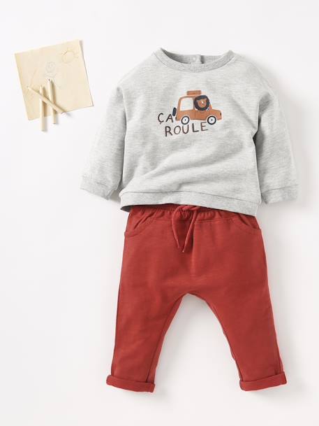 Babybroek uit molton voor jongens baksteen+donker lindegroen+gechineerd lichtgrijs+karamel+leiblauw+Marine grijs+zandbeige - vertbaudet enfant 