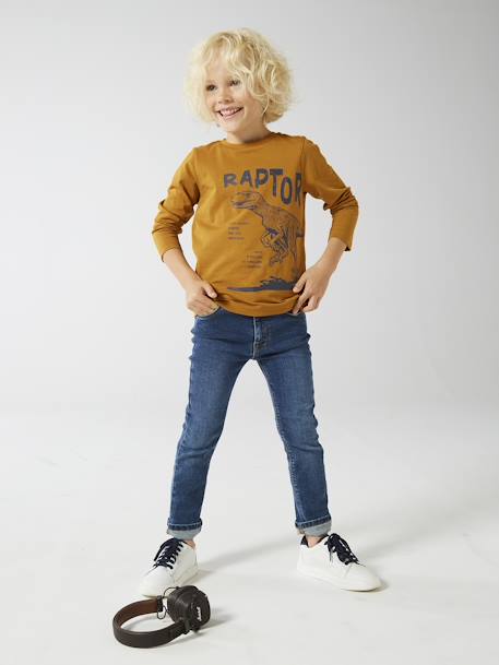 Basics T-shirt met lange mouwen voor jongens met een speels of grafisch motief gemêleerd beige+marineblauw+okergeel+wit - vertbaudet enfant 