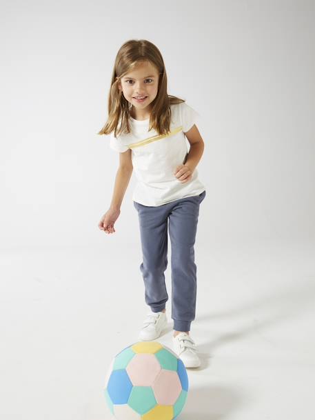 Iriserend gestreept sportshirt voor meisjes ecru+lila+roze (poederkleur) - vertbaudet enfant 