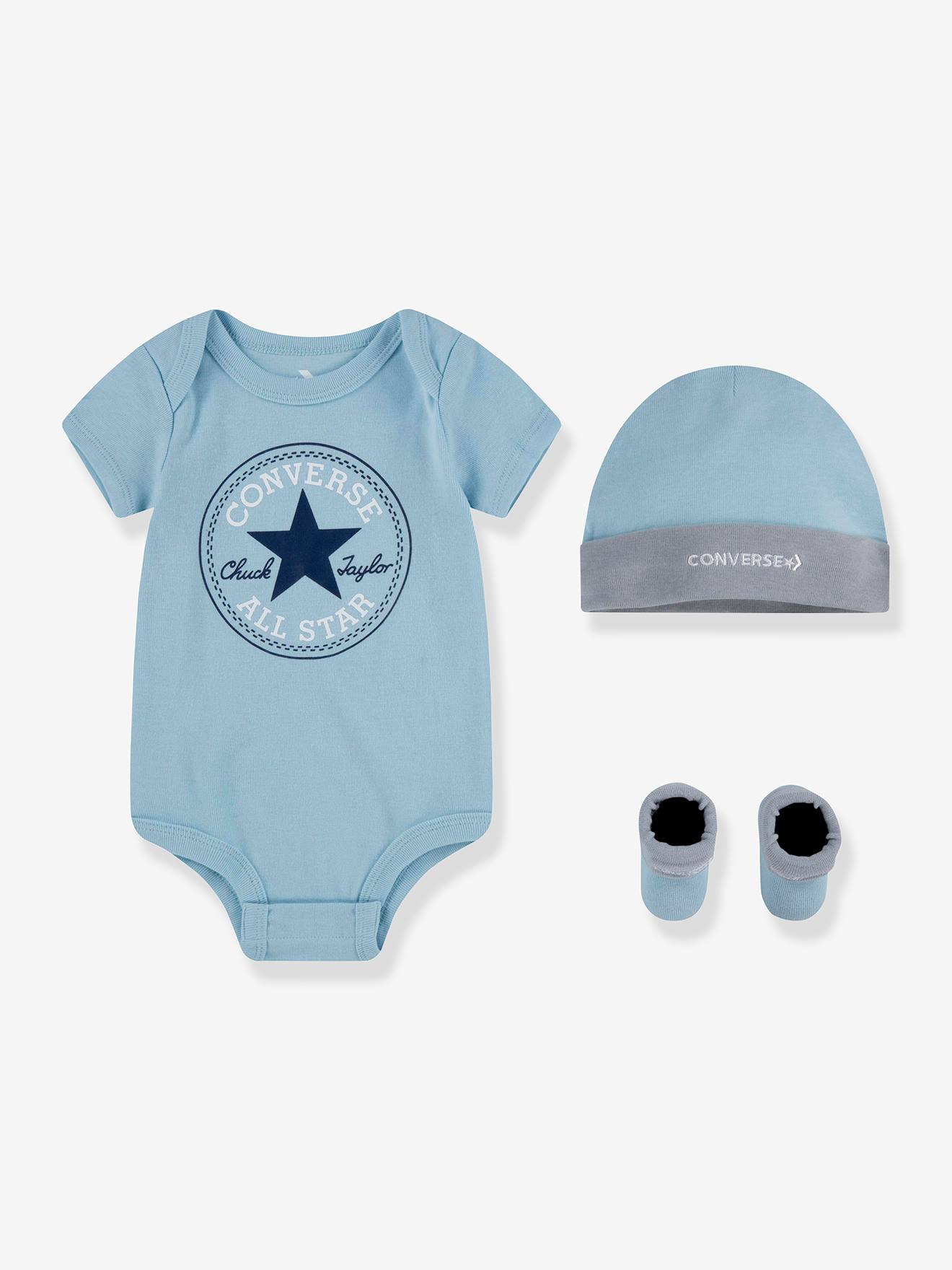 Driedelige set slofjes + romper + muts Converse® blauw