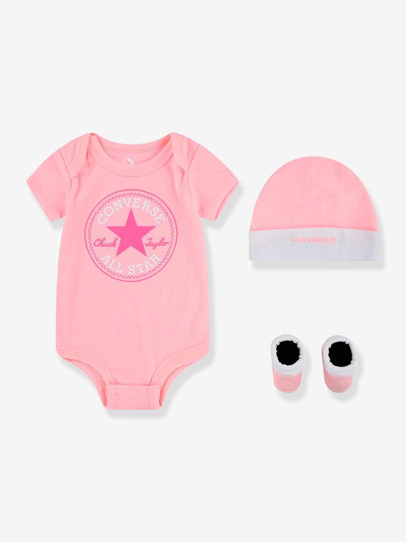 Driedelige set slofjes + romper + muts Converse® rozen