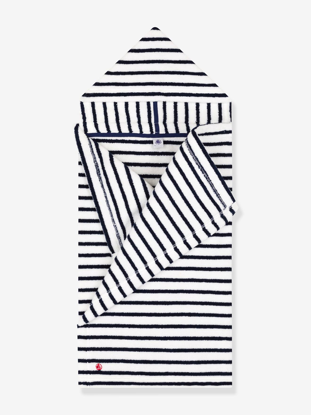 Gestreepte badstoffen badcape PETIT BATEAU wit, bedrukt