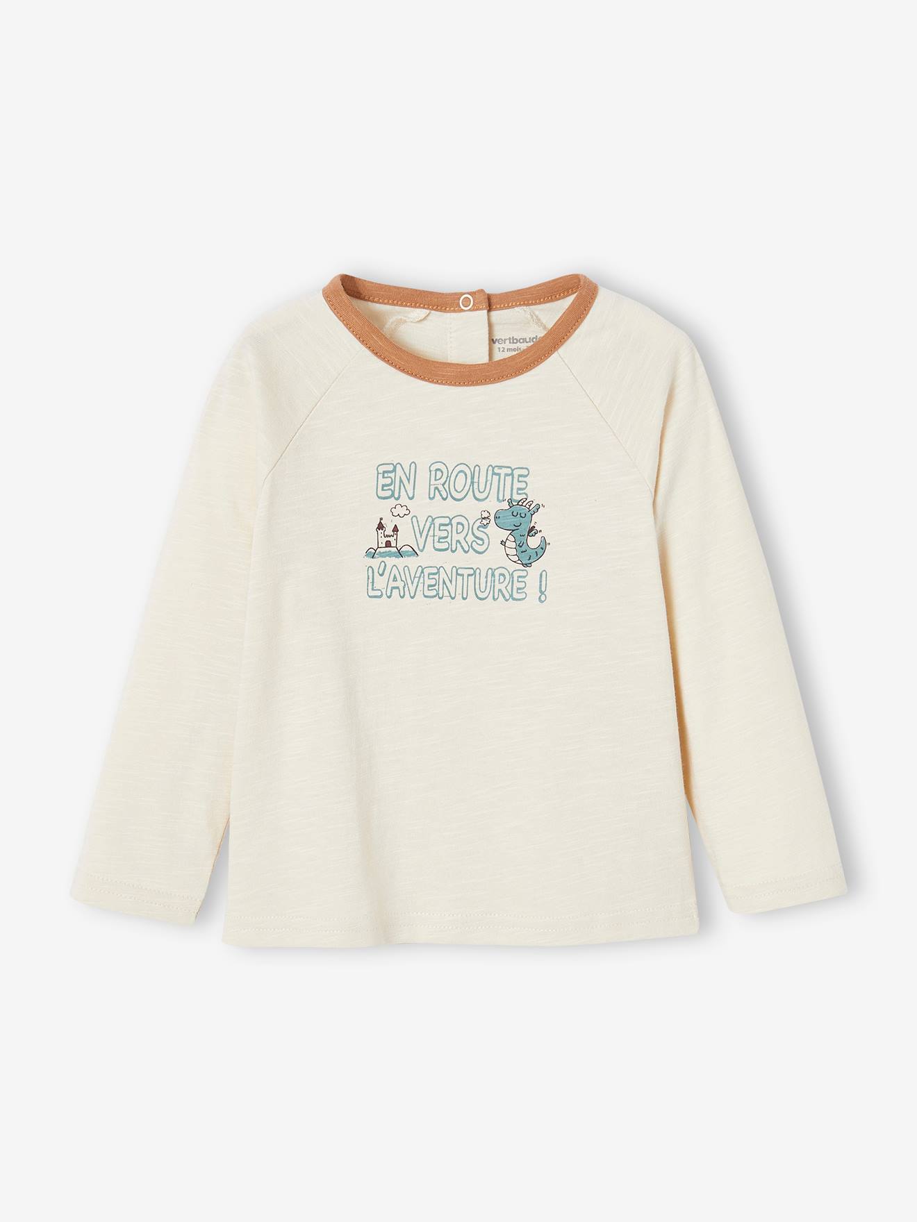 Babyshirt draak met lange mouwen zandbeige