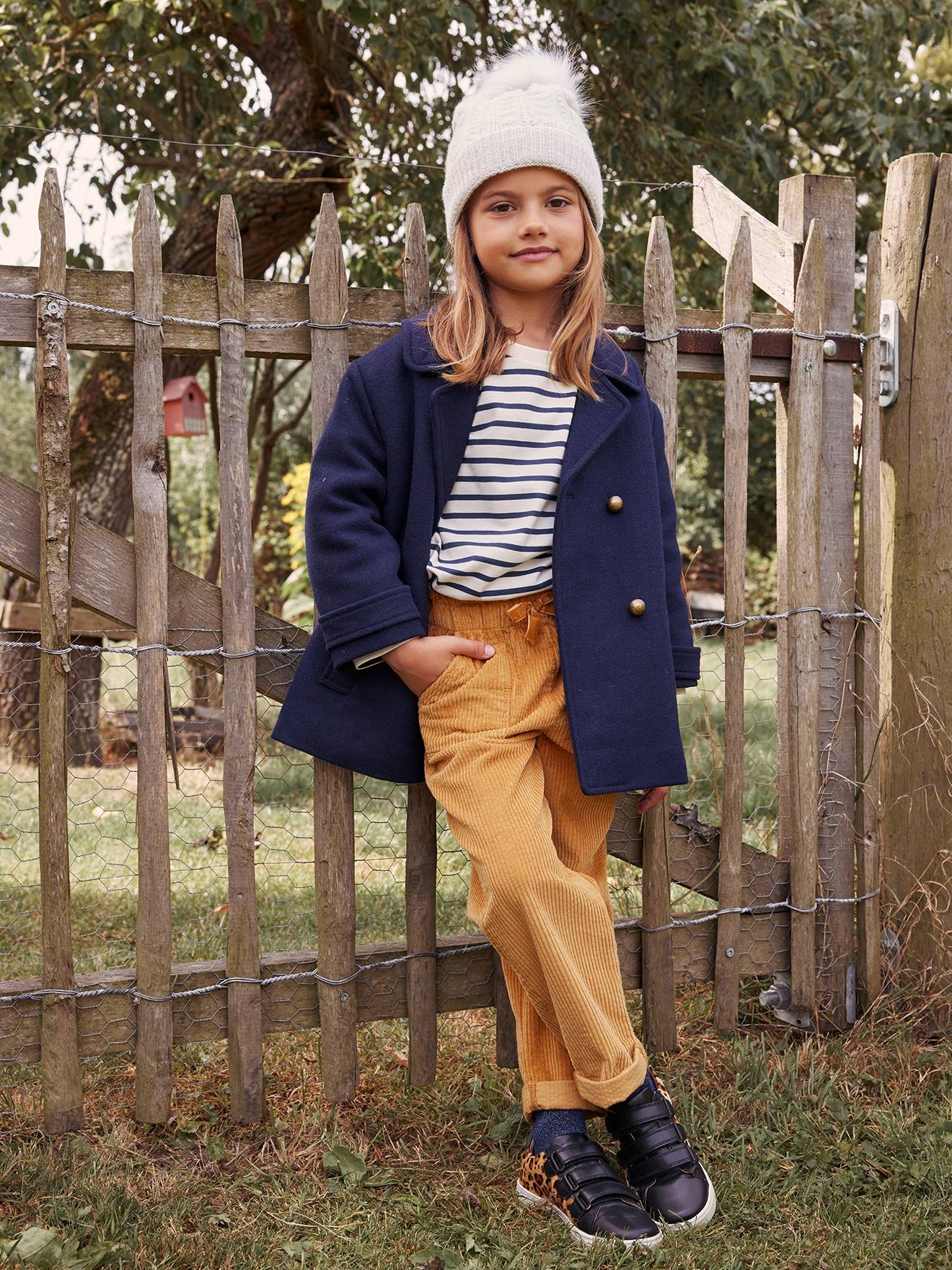 Ribfluwelen paperbag broek voor meisjes mosterdgeel