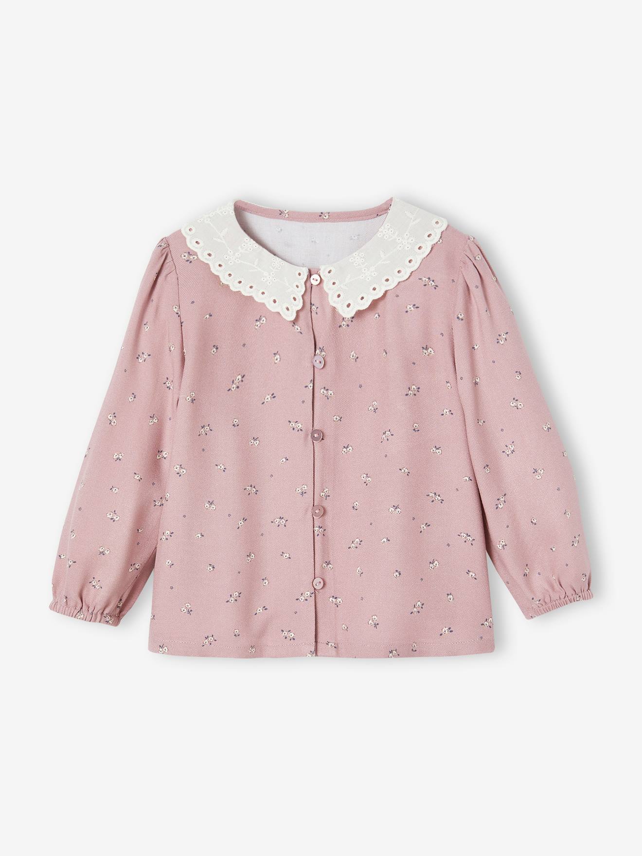 Babyblouse met print en geborduurde kraag oudroze