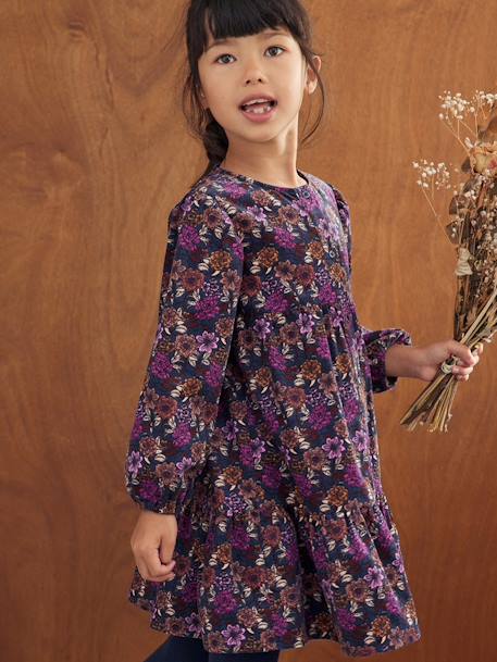 Fluwelen jurk met bloemenprint nachtblauw - vertbaudet enfant 