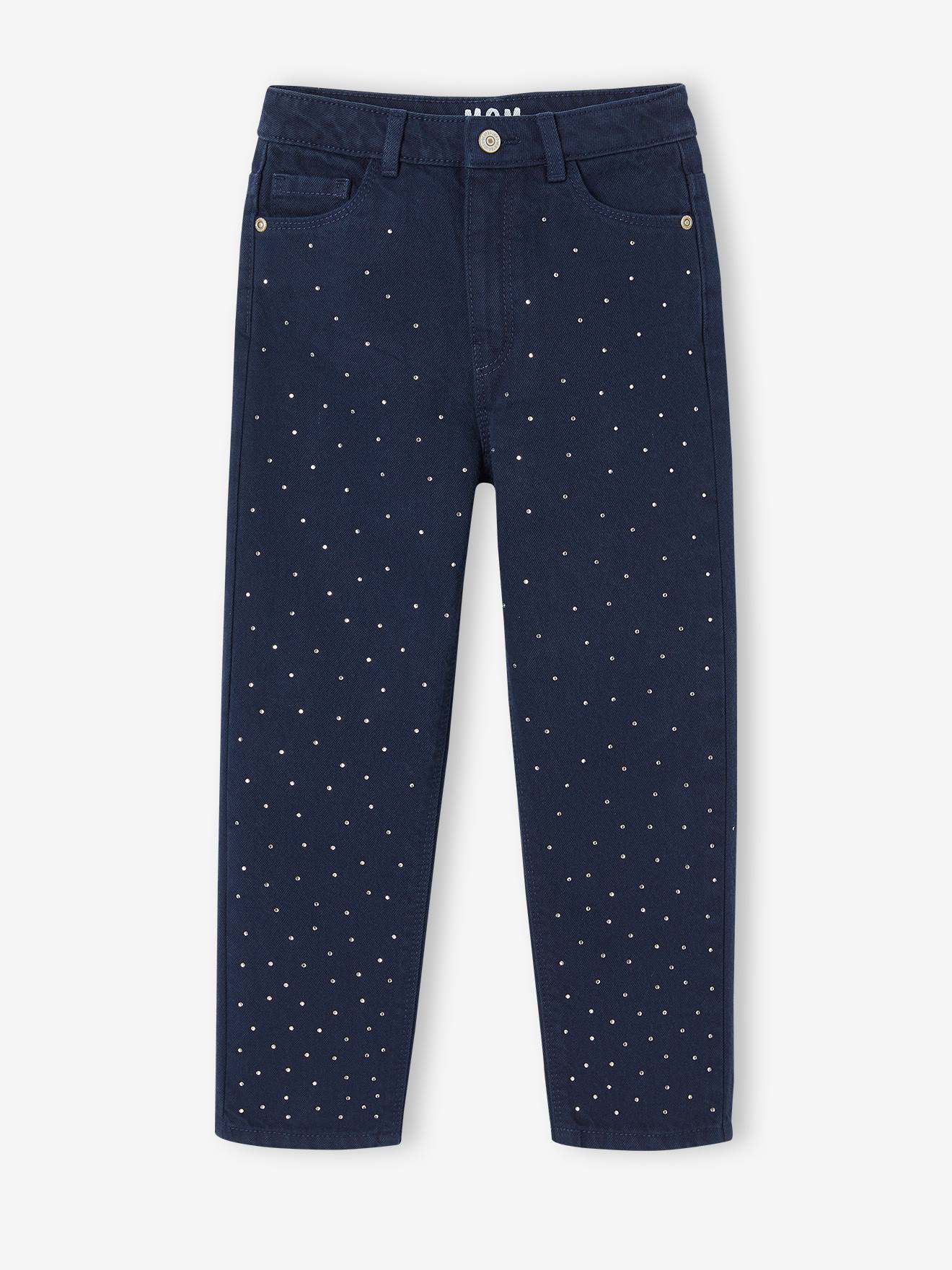 Mom-broek met strass voor meisjes marineblauw