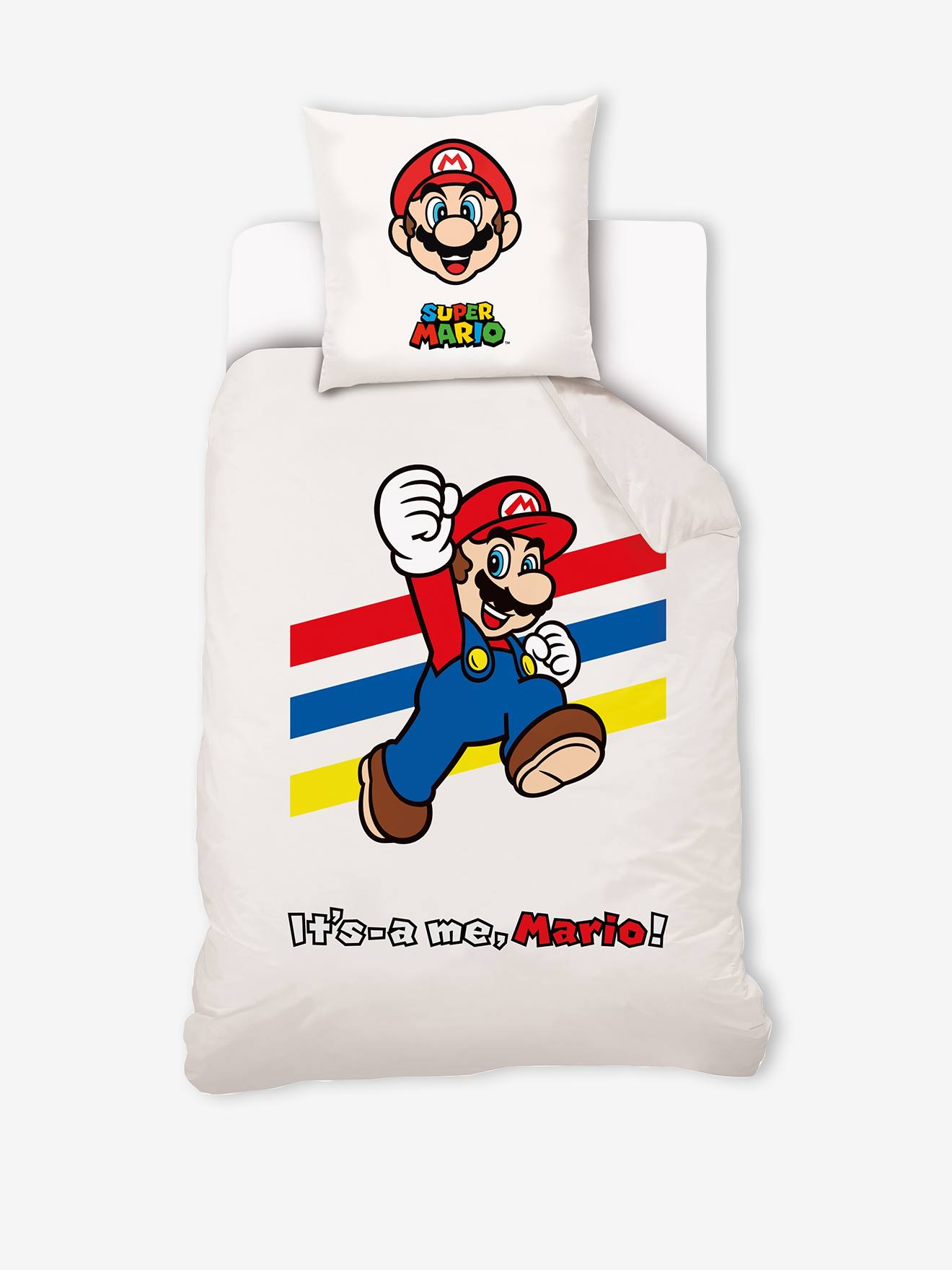 Set dekbedovertrek + kussensloop voor kinderen Super Mario® en Luigi wit