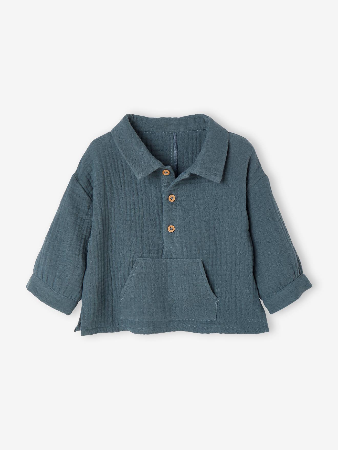 Vareuse blouse voor baby's van katoengaas leiblauw