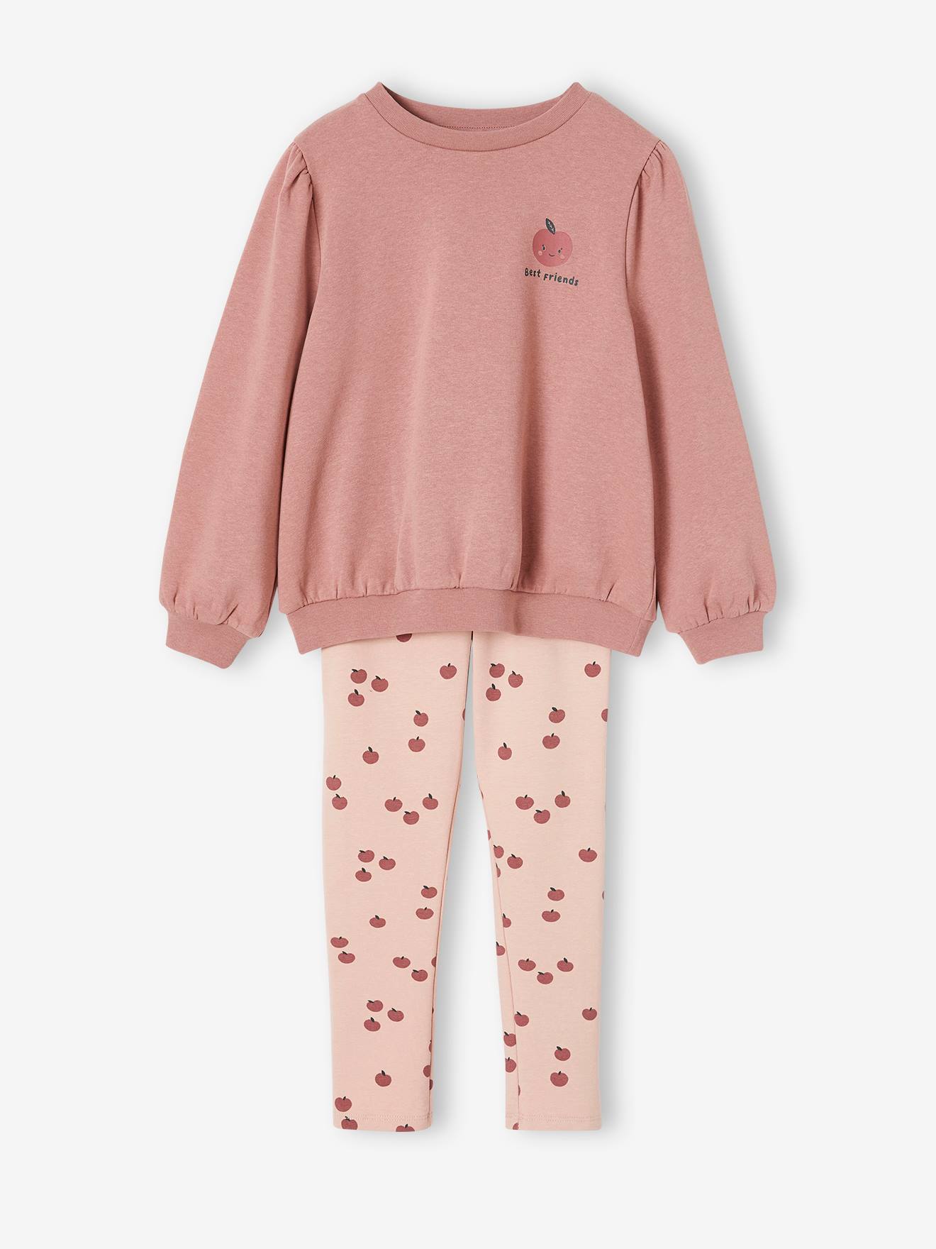 Set voor meisjes bedrukte sweater + legging rozenhout