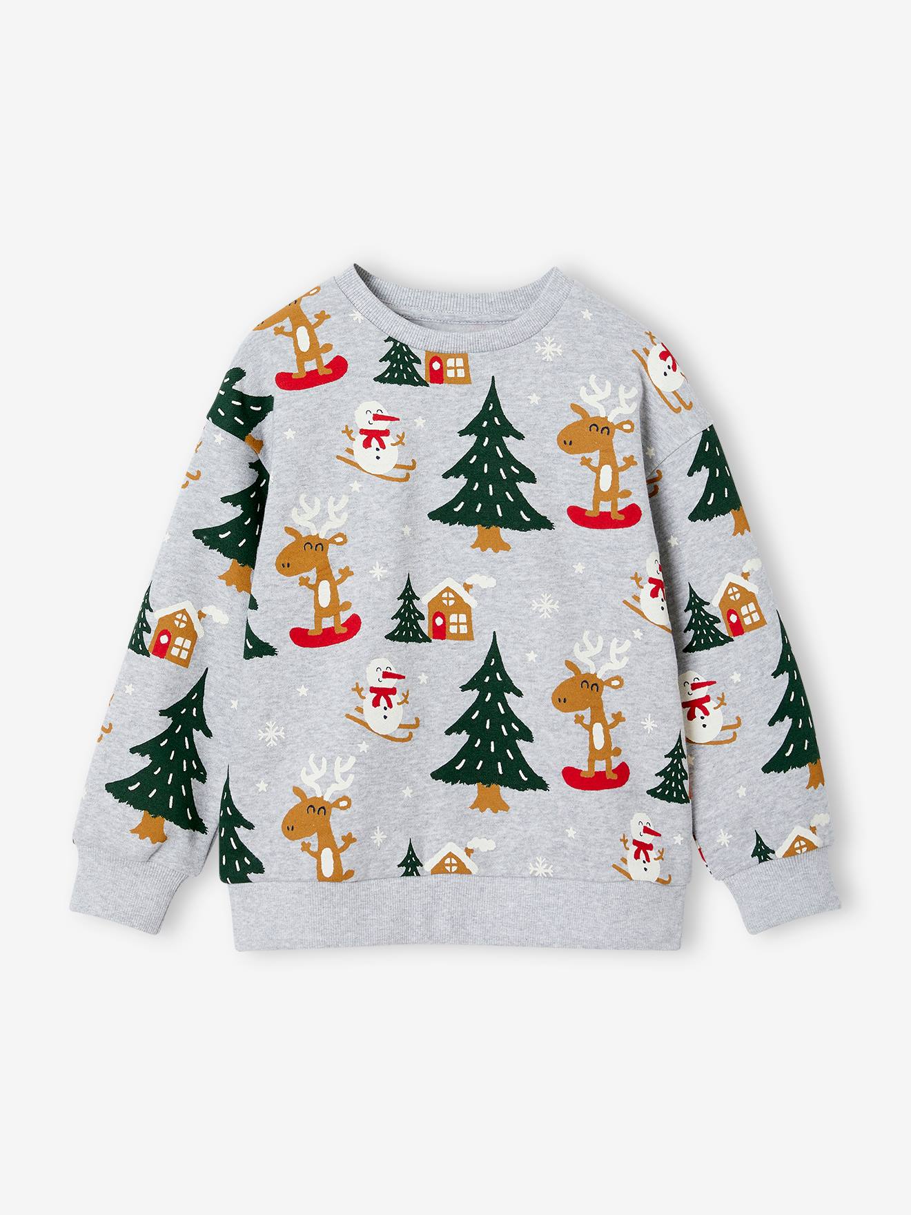 Kerstsweater voor jongens met leuke print gemêleerd grijs