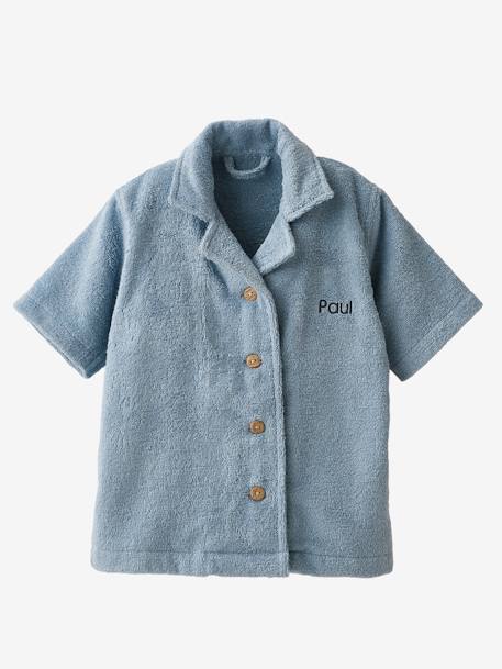 Gepersonaliseerde badjas voor baby's met gerecycled katoenen blouse beige+chambrayblauw+terracotta - vertbaudet enfant 