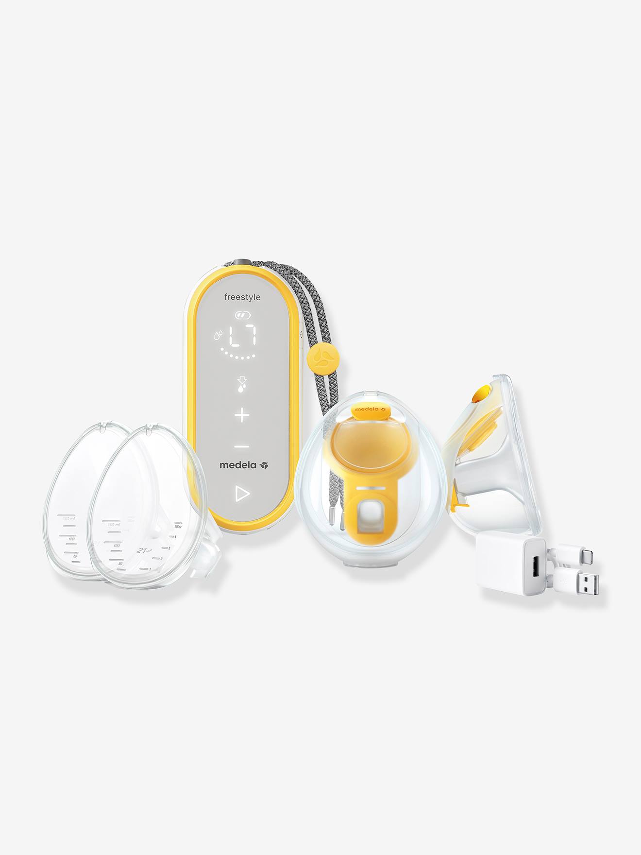 Medela Freestyle Hands-Free borstkolf – Dubbele elektrische handsfree borstkolf – Draagbaar - Transparant/Geel – Inclusief oplaadbare accu