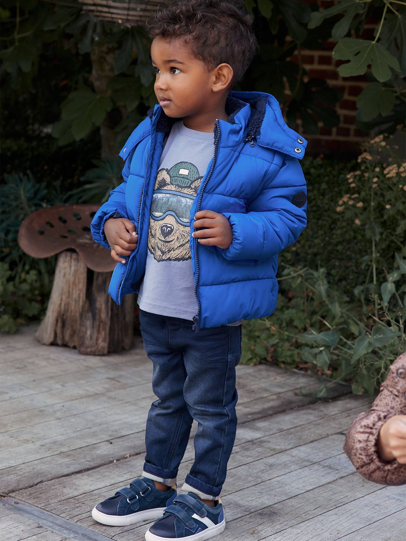 Fleecebroek met denim look met warme binnenkant ongewassen denim