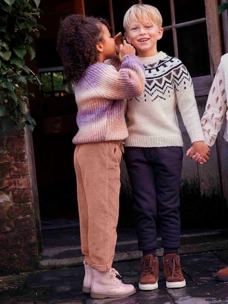 Ribfluwelen paperbag broek voor meisjes groengrijs+mosterdgeel+nachtblauw+rozenhout - vertbaudet enfant 