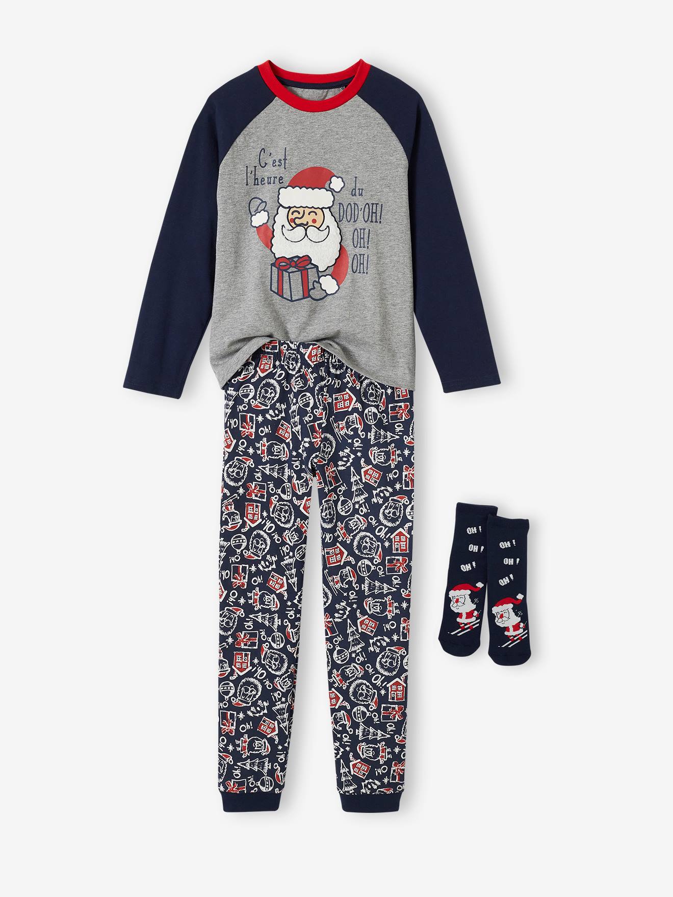 Kerstset pyjama + sokken jongens marineblauw
