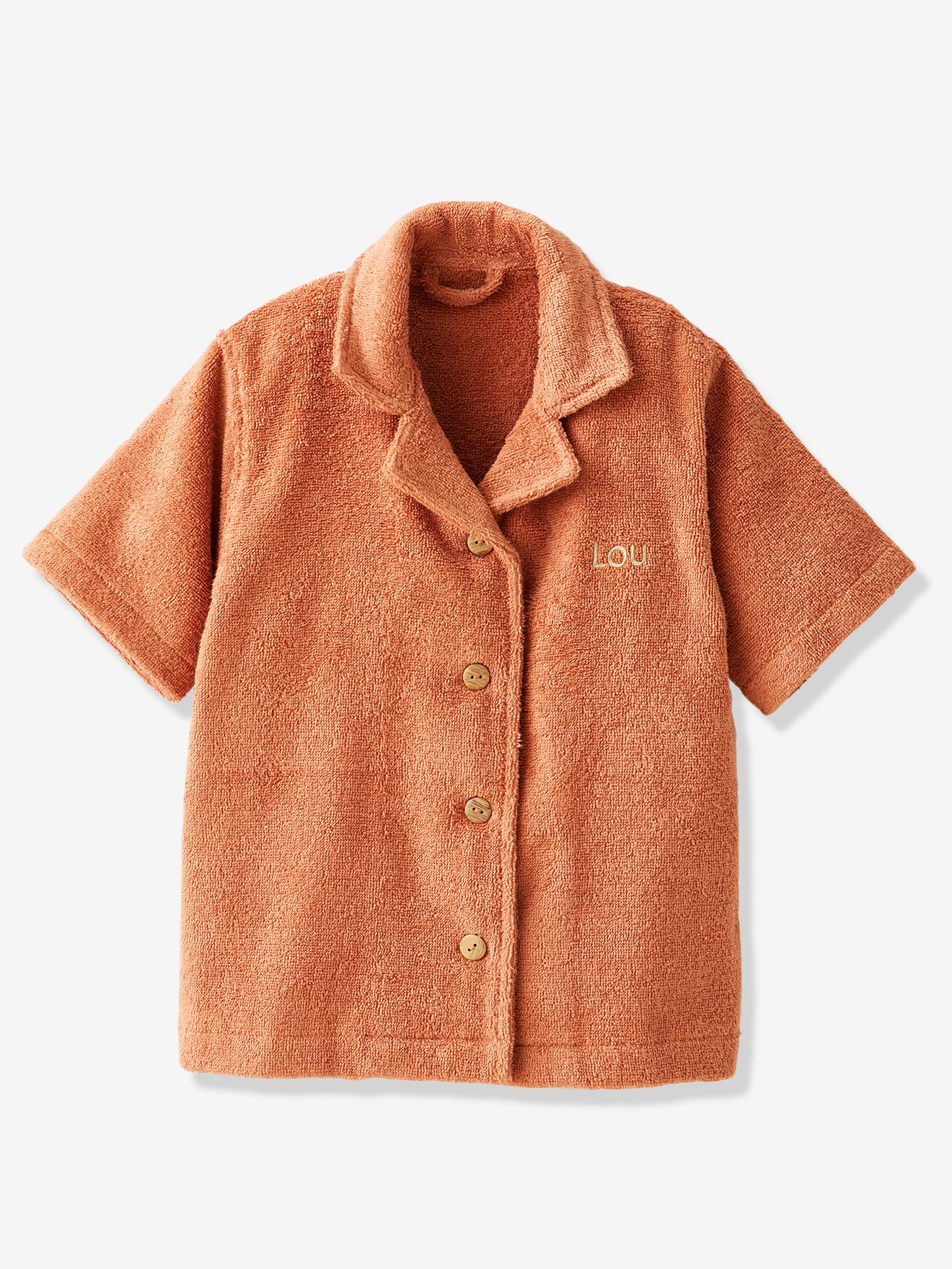 Gepersonaliseerde badjas voor baby's met gerecycled katoenen blouse terracotta