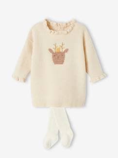 -Kerstset voor baby met gebreide jurk met rendierpatroon + maillot