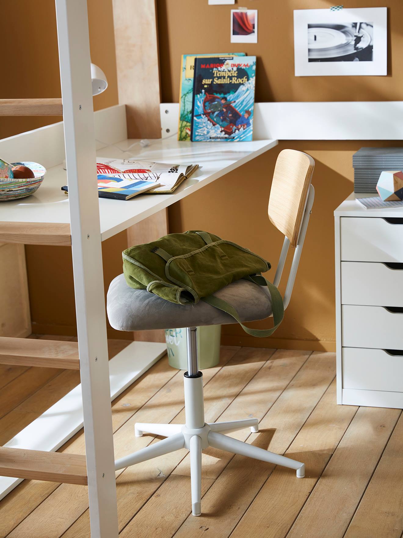 Metalen en houten bureaustoel LIGNE SCHOOL grijs