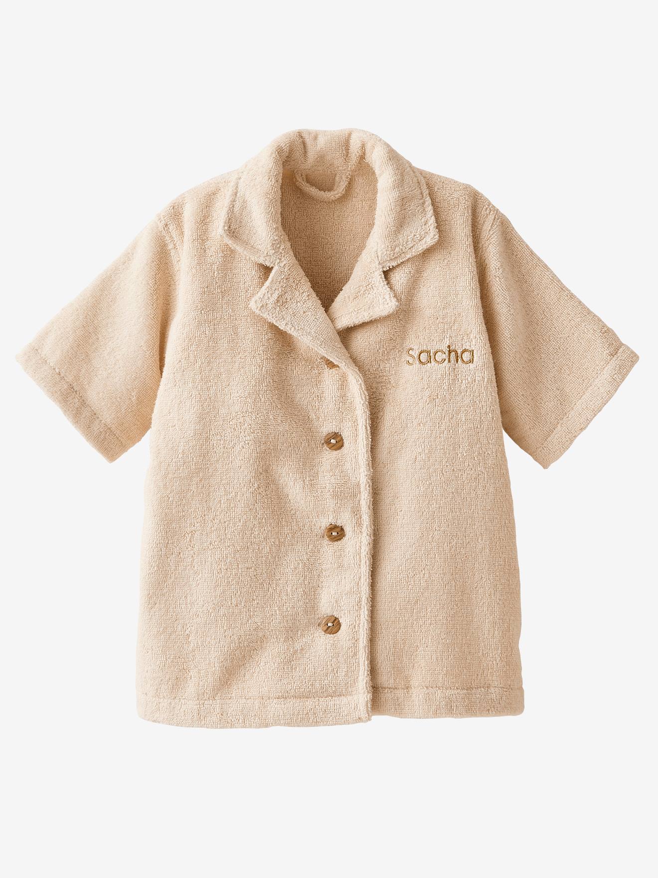 Gepersonaliseerde badjas voor baby's met gerecycled katoenen blouse beige