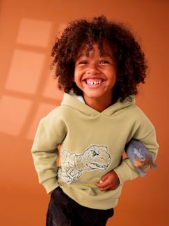 Jongens-Trui, vest, sweater-Sweater-Jongenssweater met dinomotief en sherpagevoerde capuchon