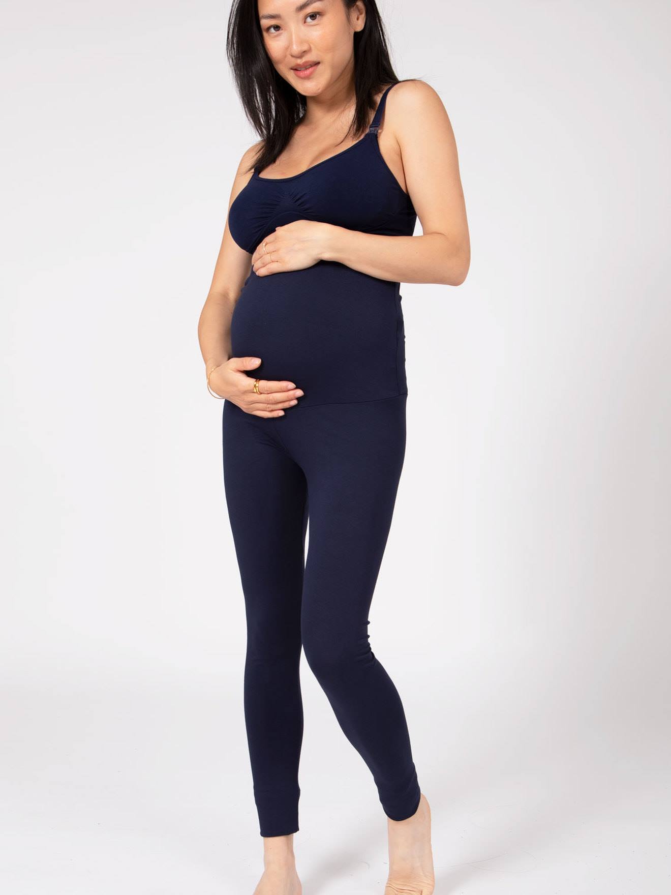 Lange eco-vriendelijke zwangerschapslegging met hoge taille marineblauw
