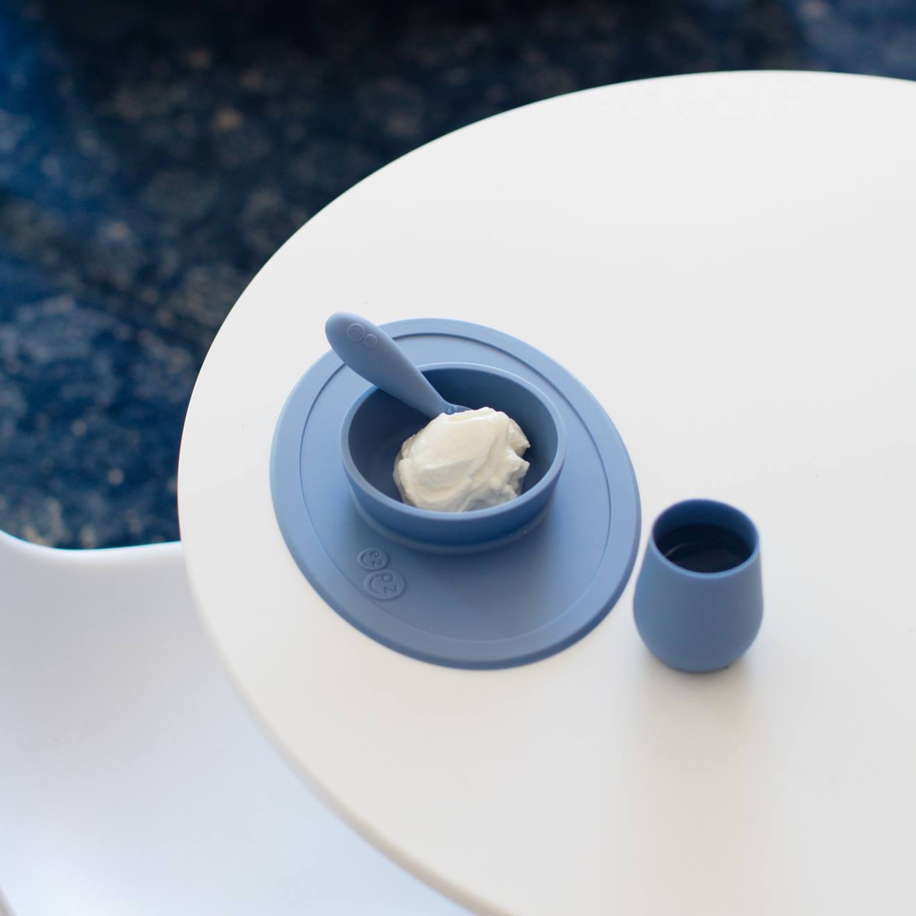 4-delige EZPZ First food-maaltijdset van siliconen blauw