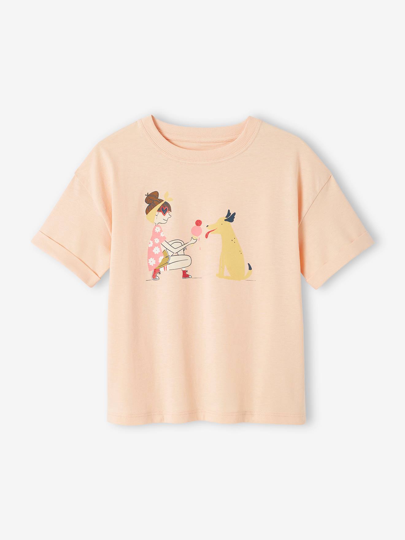 Pop t-shirt met korte mouwen met omslag voor meisjes abrikoos