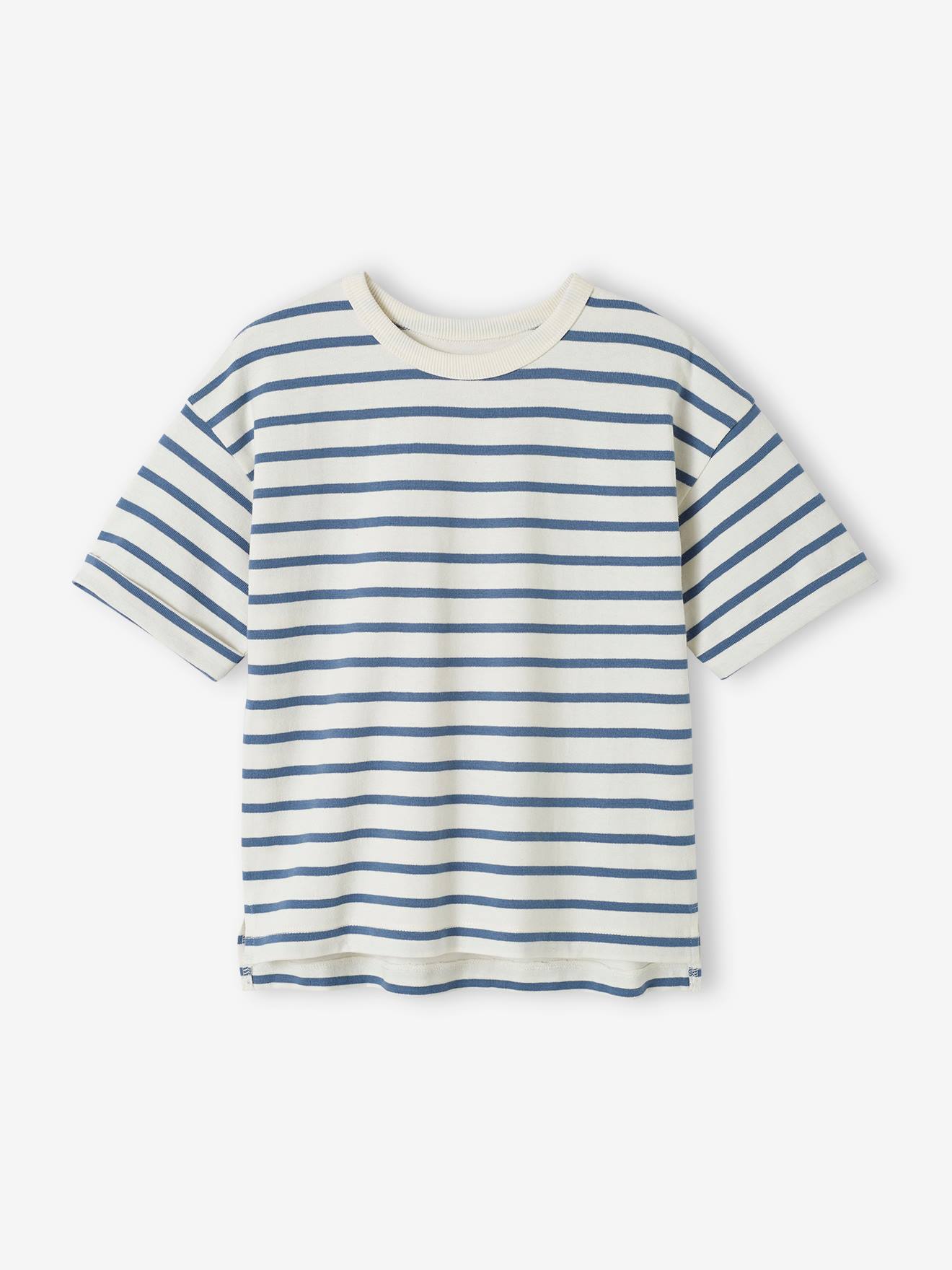 Uniseks t-shirt met strepen, aanpasbaar voor kinderen, korte mouwen blauw, gestreept