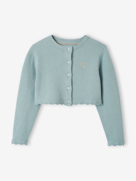 Kort meisjesvest met stikseldetails ecru+grijsblauw+lichtroze - vertbaudet enfant 