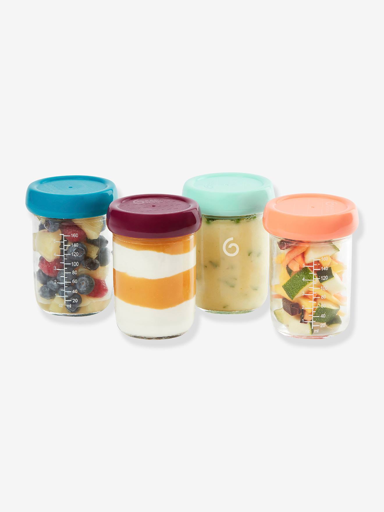 4 glazen bewaarpotjes (240 ml) BABYMOOV meerkleurig afbeelding