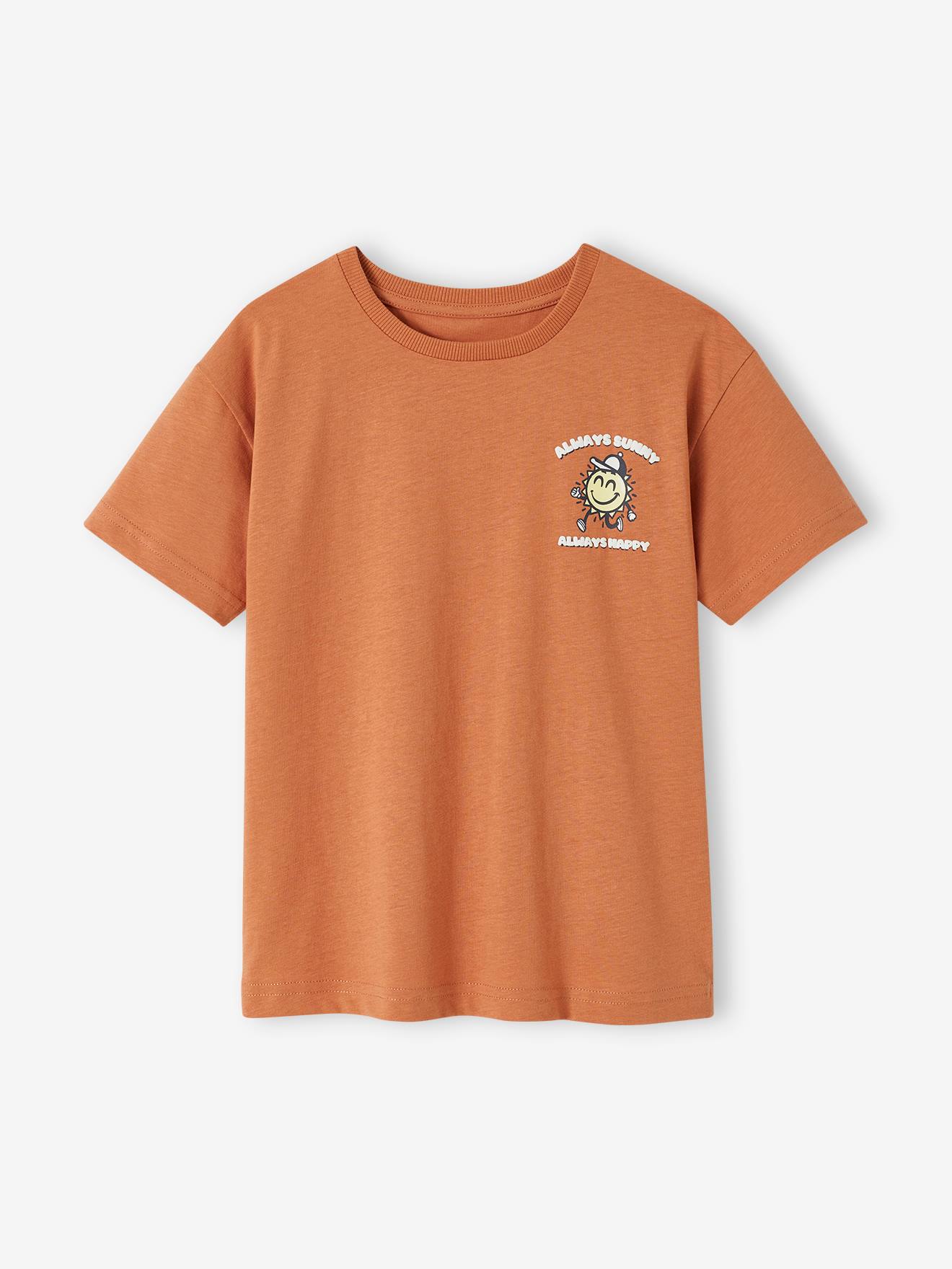 Jongensshirt met groot motief op de rug abrikoos