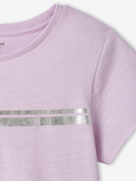 Iriserend gestreept sportshirt voor meisjes ecru+lila+roze (poederkleur) - vertbaudet enfant 