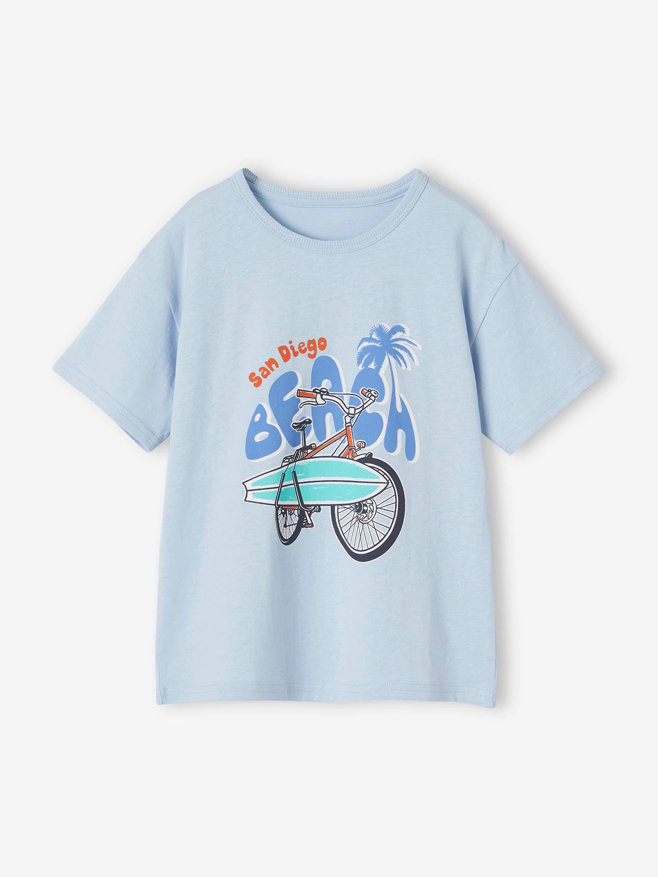 Jongensshirt met korte mouwen en grafisch ontwerp hemelsblauw
