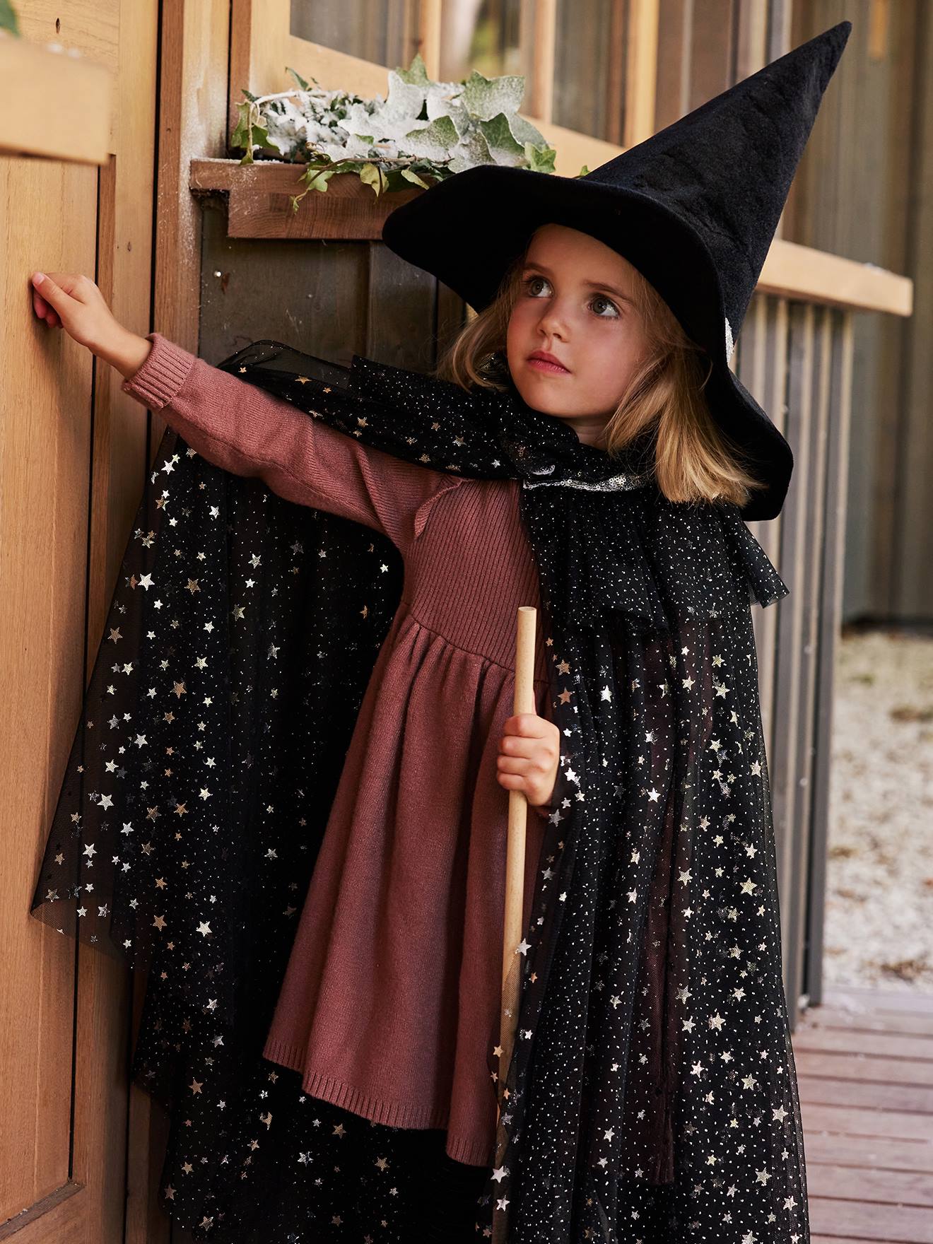 Cape met glitters + toverstok zwart