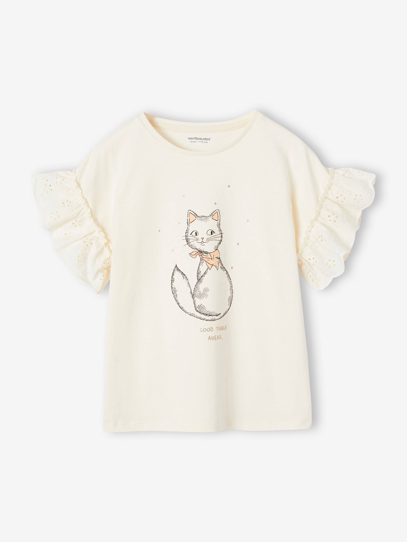 Romantisch t-shirt van biokatoen voor meisjes ecru