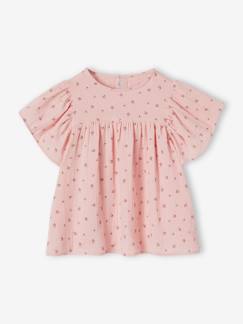 Meisje-Hemd, blouse, tuniek-Meisjesblouse met print en vlindermouwen van gaas van biologisch katoen